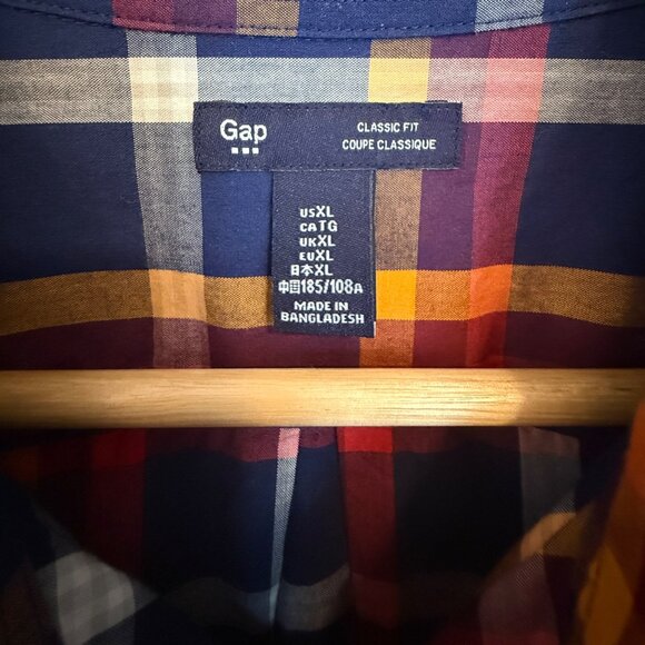 Gap Mens Classic Fit Long Sleeve Plaid Collared Shirt Red/Blue/Yellow Size XL - Picture 3 of 10